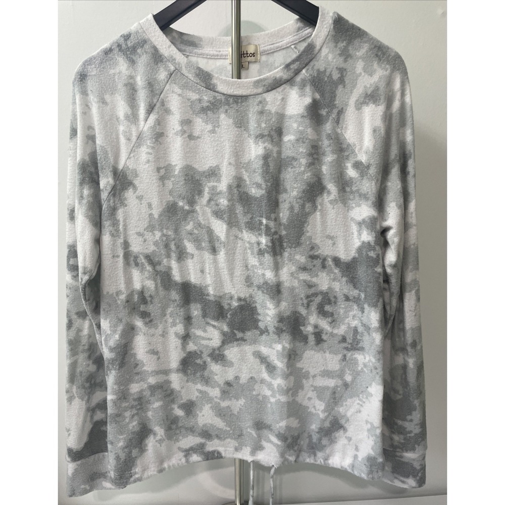 Dittos Pullover Sweatshirt Womens Large Gray Tie Dye Drawstring Hem Good‎